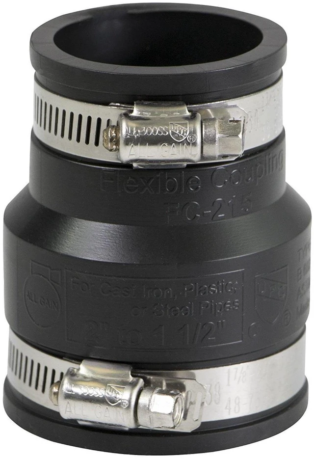 Main image of 2in. x 1-1/2in. PVC Flexible Reducing Coupling with Stainless Steel Clamps