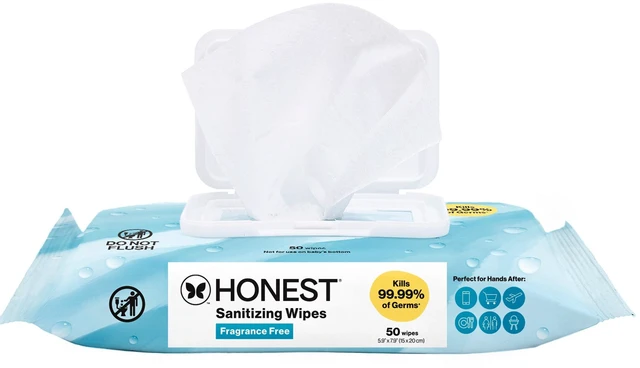 Main image of The Honest Company Fragrance Free Sanitizing Alcohol Wipes, Antibacterial with Aloe, Kills 99.99% of Germs, 50Count
