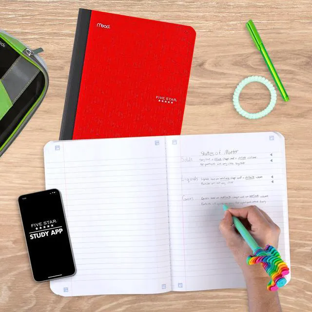 Alt view image 2 of 5 - 2-Pack Five Star Composition Book Plus Study App, Wide Ruled, 7.5" x 9.75", Fire Red, Poly, 80 Sheets