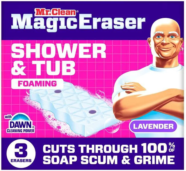 Main image of Mr. Clean Magic Eraser Sponge, Shower and Tub Cleaner, Lavender, 3 Count