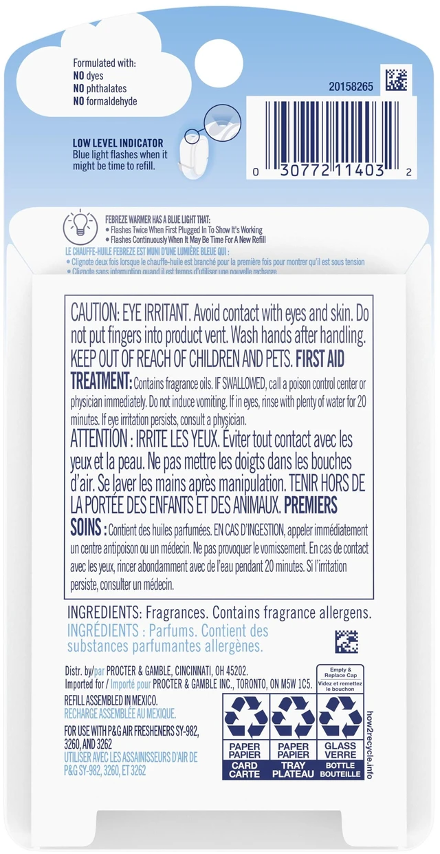 Alt view image 6 of 6 - Febreze Plug In Air Freshener Odor-Fighting Scented Oil Refill, Refresh & Energize, 1 Refill