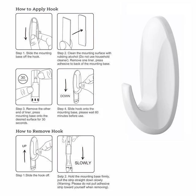 Alt view image 4 of 5 - Pen+Gear Heavy-Duty Plastic Adhesive Large Wall Hooks, Damage Free, White, 2 Count