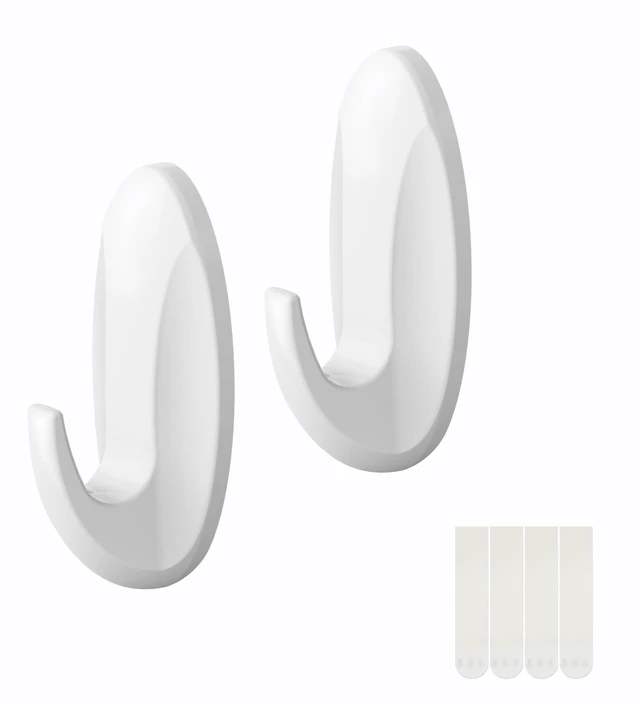 Alt view image 2 of 5 - Pen+Gear Heavy-Duty Plastic Adhesive Large Wall Hooks, Damage Free, White, 2 Count