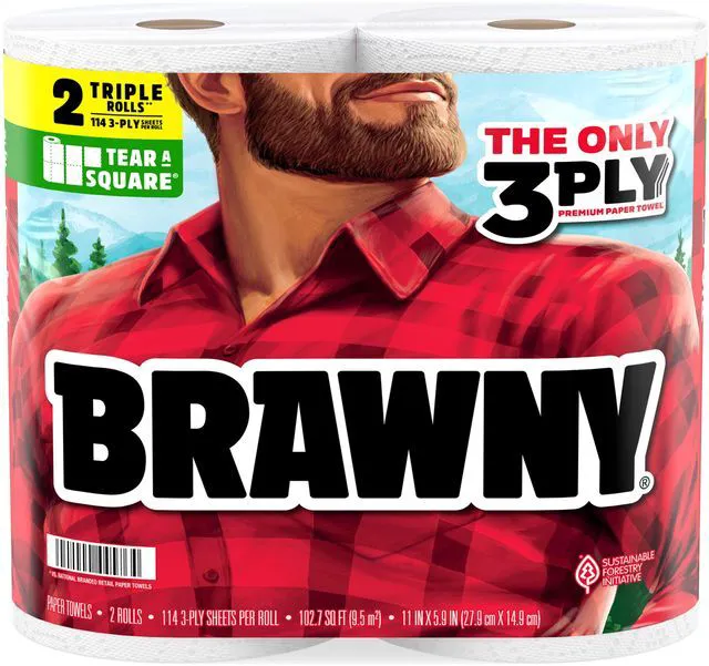 Alt view image 4 of 5 - Brawny Tear-A-Square 3-Ply Paper Towels, 2 Triple Rolls, 114 Sheets per Roll
