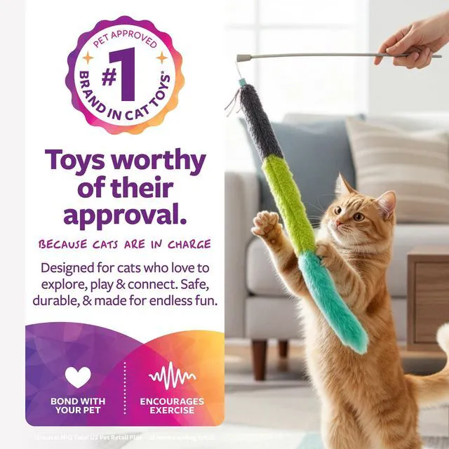 Alt view image 3 of 5 - SmartyKat Crazy Catch Extra Long Breakaway Plush Wand Cat Toy With Ribbons & Jute, Gray/Blue