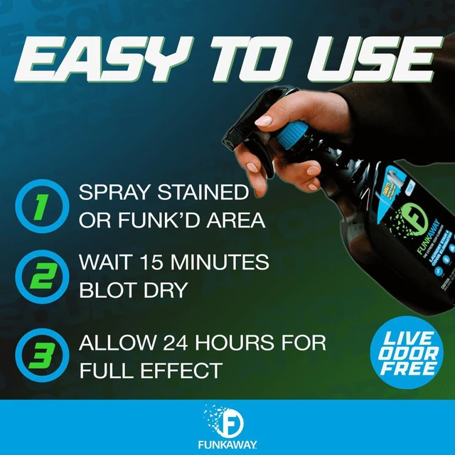 Alt view image 6 of 7 - FunkAway Laundry Odor Eliminator and Stain Remover, Pretreat and Pre-Wash Deodorizer Spray for Sweat, Smoke and Pet Smells, 22 fl oz