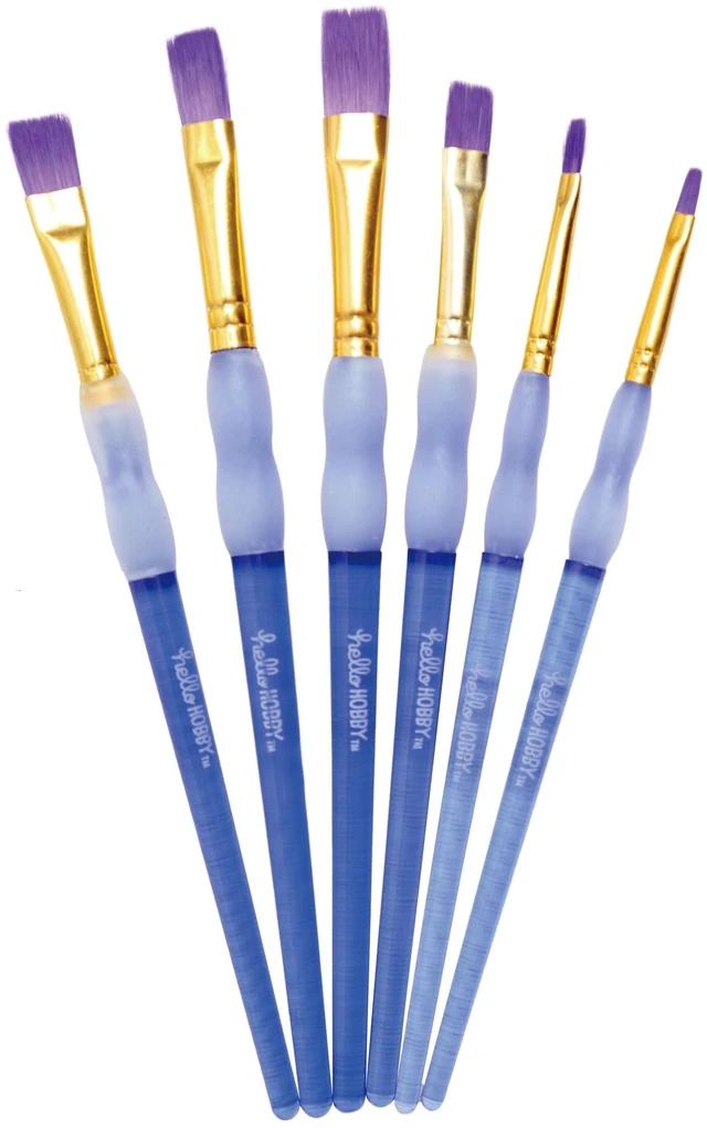 Main image of Hello Hobby Art Brushes - Flat Synthetic Bristle, 6 Pack, Ages 3+