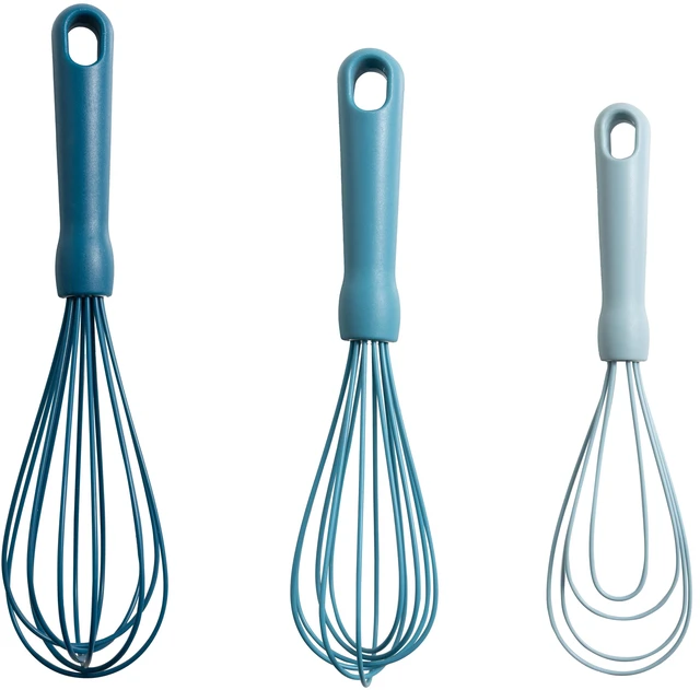 Main image of Mainstays 3-Piece Silicone Whisk Set, 10.5in, 10.4in, 9.6in, Blue
