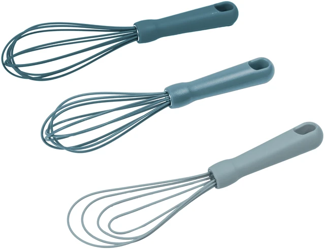 Alt view image 2 of 5 - Mainstays 3-Piece Silicone Whisk Set, 10.5in, 10.4in, 9.6in, Blue