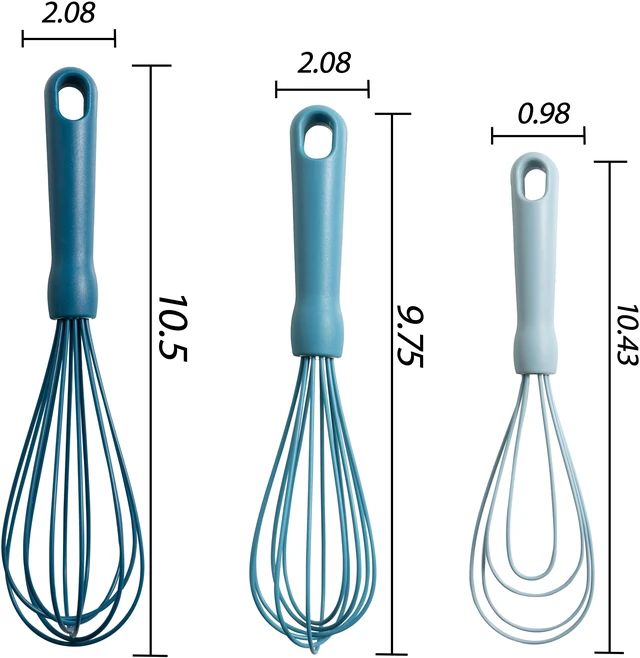 Alt view image 4 of 5 - Mainstays 3-Piece Silicone Whisk Set, 10.5in, 10.4in, 9.6in, Blue