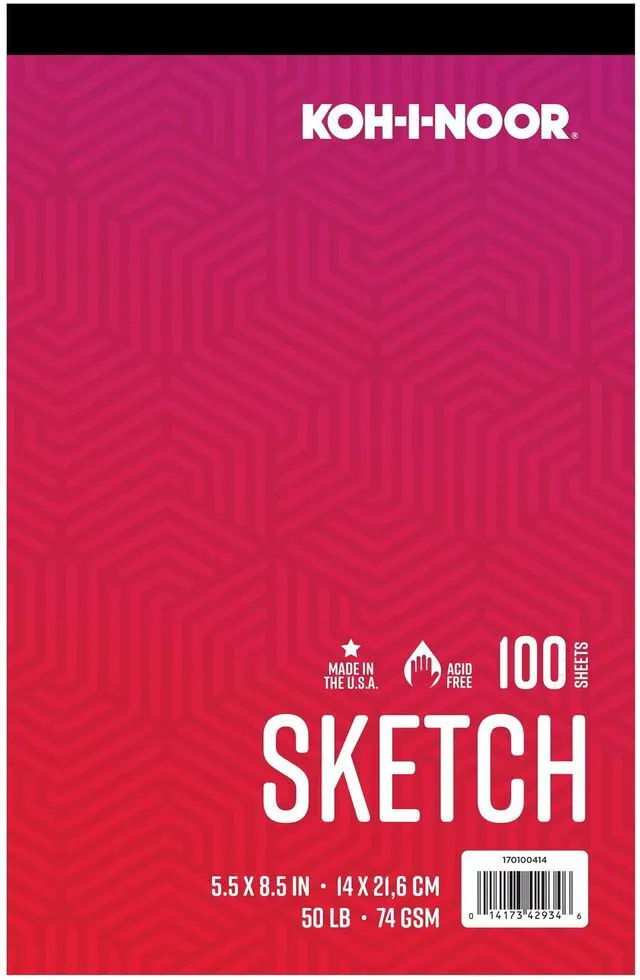 Main image of Kohinoor Sketch Paper Pad 5.5" x 8.5" 50lb/74GSM 100 Sheets Bright White Acid & Lignin Free