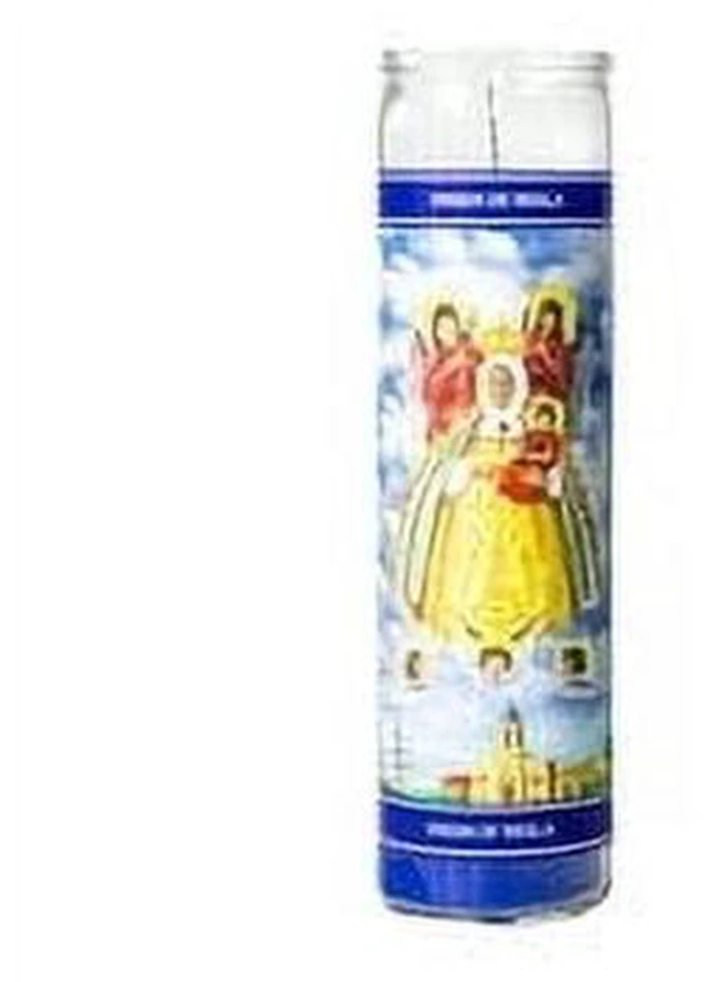 Main image of MagicLight Religious Candles 4-Pack, 9.6 oz, Glass Jar, Unscented, Vir of Regla Blu