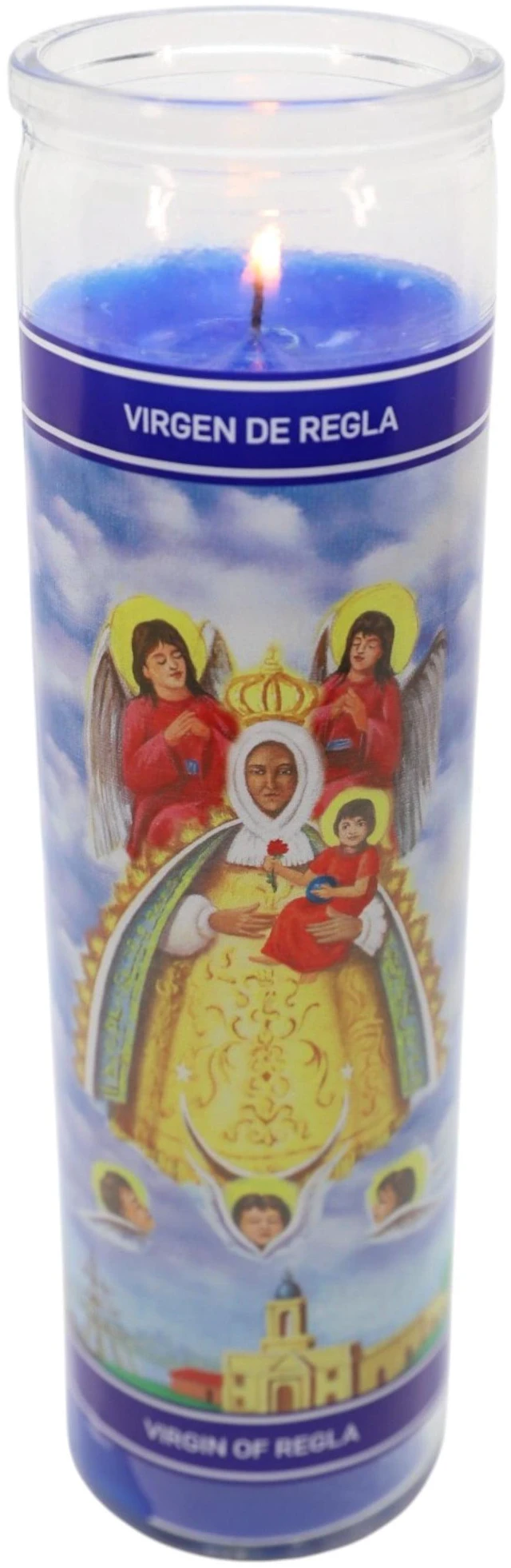 Alt view image 2 of 6 - MagicLight Religious Candles 4-Pack, 9.6 oz, Glass Jar, Unscented, Vir of Regla Blu