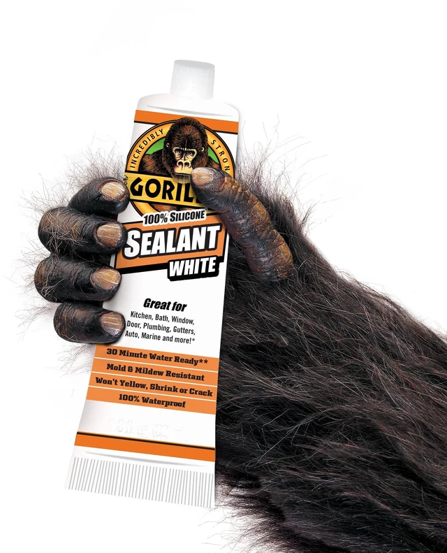 Alt view image 5 of 5 - Gorilla Waterproof Caulk & Seal Silicone Sealant, 2.8oz Squeeze Tube, White, for Kitchen, Window, Bath, Marine, Door and More