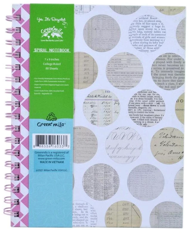 Main image of Green Mila Spiral Notebook, 7x9, Eco Friendly, Polka Dot