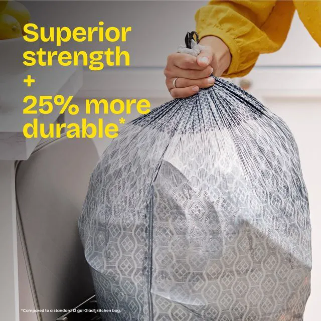 Alt view image 4 of 5 - Glad ForceFlex MaxStrength 13-Gallon Drawstring Tall Kitchen Bags, Lemon Fresh Bleach Scent, 20 Bags