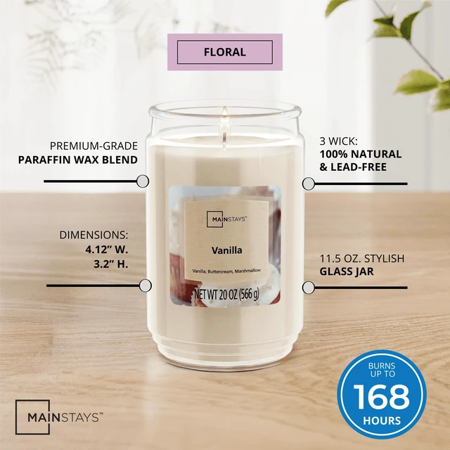 Alt view image 3 of 5 - Mainstays 20oz Vanilla Single-Wick Scented Glass Jar Candle
