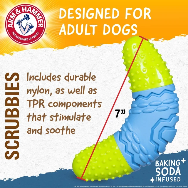 Alt view image 5 of 6 - Arm & Hammer Scrubbies Boomerang Large Adult Dental Durable Dog Chew Toy