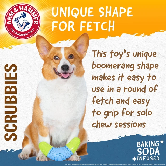 Alt view image 4 of 6 - Arm & Hammer Scrubbies Boomerang Large Adult Dental Durable Dog Chew Toy