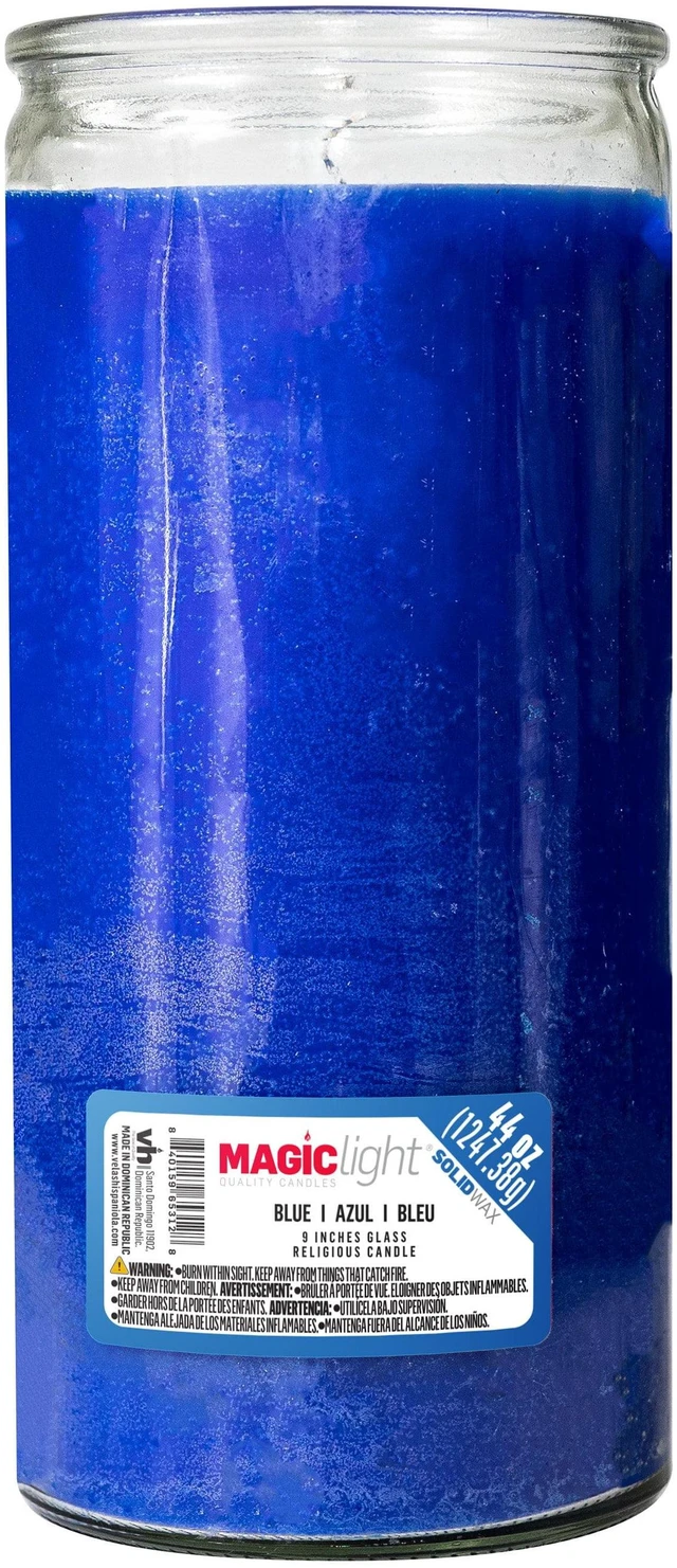 Main image of MagicLight 44oz Religious Candles, Clear Glass Jar, Unscented Blue Wax