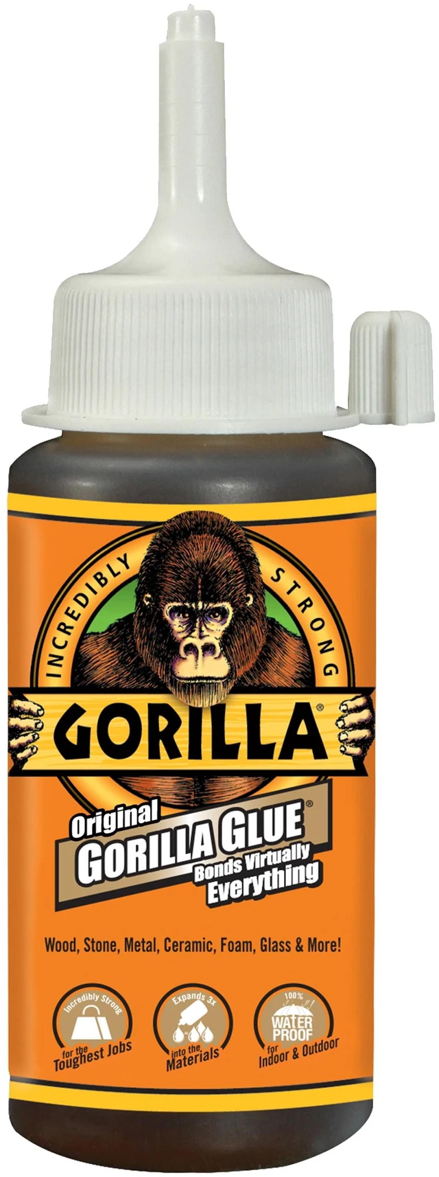 Main image of Gorilla Original Brown Polyurethane Glue, 4oz Bottle, 1-2 Hours Dry Time