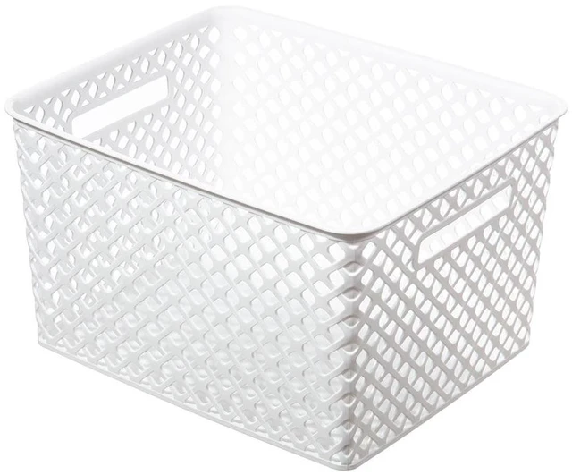 Alt view image 2 of 5 - Mainstays Large White Decorative Plastic Storage Basket, 14.7in x 12in x 8.5in