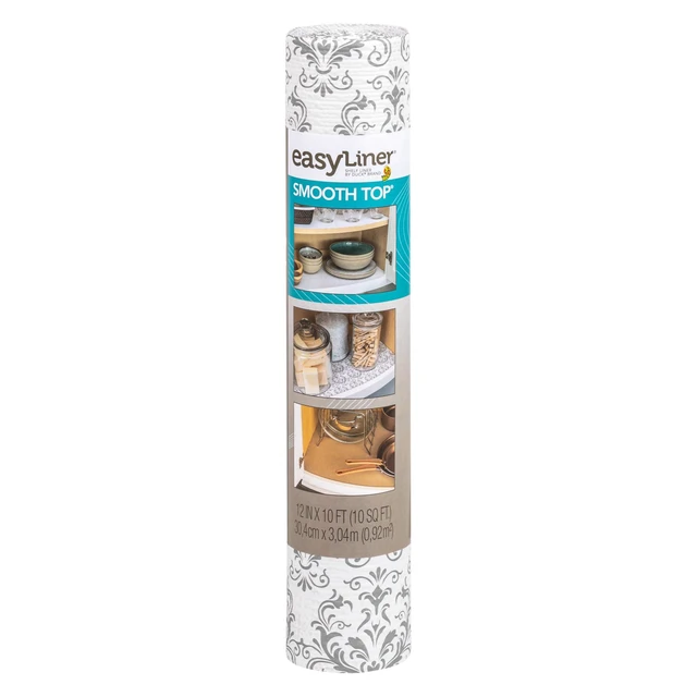 Alt view image 5 of 5 - EasyLiner Smooth Top Shelf Liner, Grey Damask, 12in x 10ft Roll