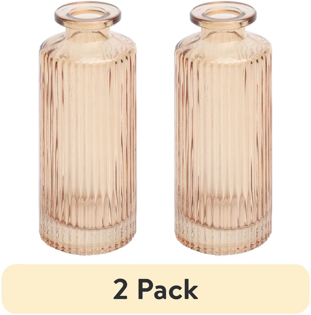 Main image of 2-Pack Mainstays Mini Ribbed Translucent Glass Tabletop Indoor Vase, 5.2in, Champagne