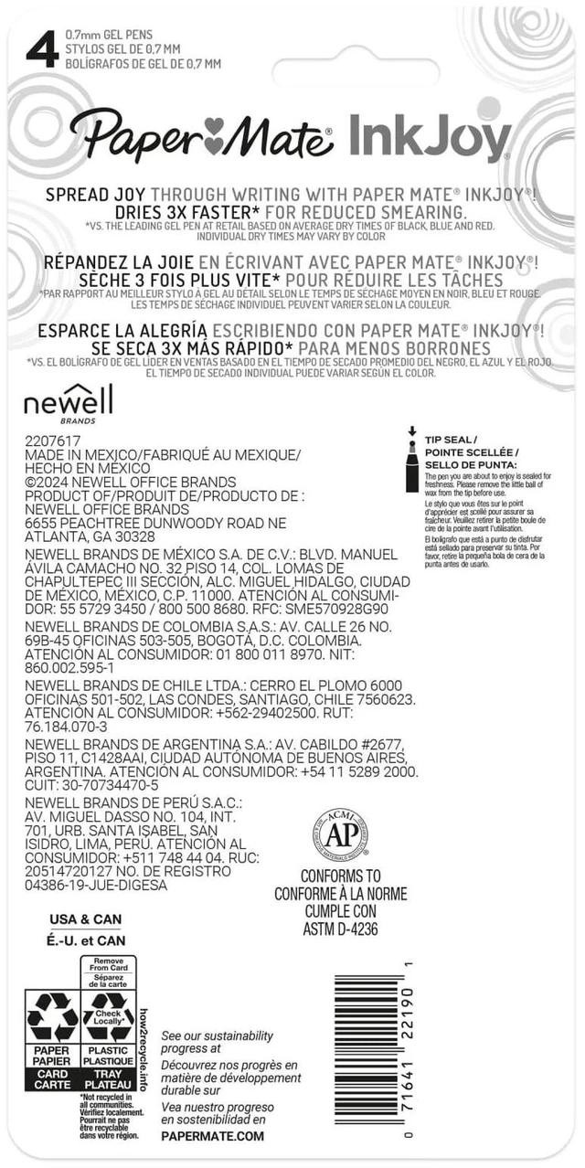 Alt view image 3 of 6 - Paper Mate InkJoy Gel Pens, Medium Point (0.7mm), Retractable, Tropical Vacation Colors, 4 Count