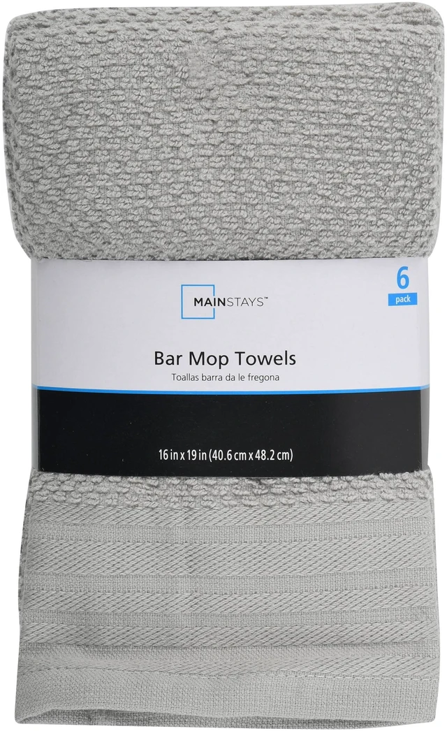Alt view image 5 of 6 - Mainstays 6-Piece Bar Mop Kitchen Towel Set, Gray