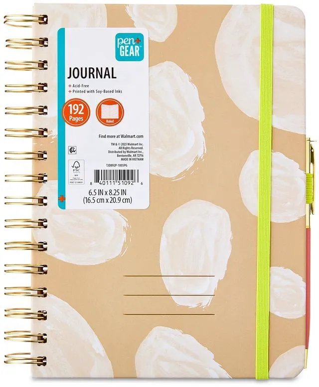 Main image of Pen + Gear Twin Wire Bound Journal Khaki 6.5 x 1 x 8.25 Inches 192 Lined Pages Paper Hard Cover Pen Included