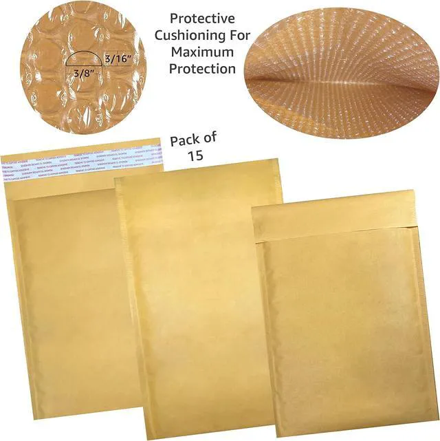 Alt view image 2 of 6 - StarBoxes #1 15 Kraft Bubble Mailers 7.25x12" Self-Seal Padded Envelopes