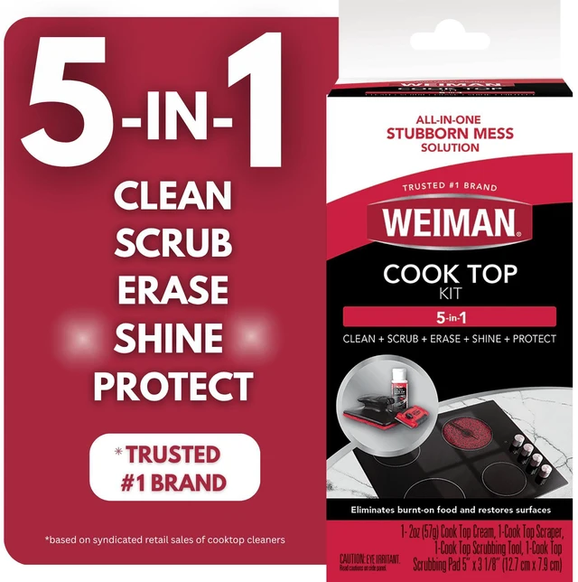 Main image of Weiman 5-in-1 Cook Top Complete Cleaning Kit with Cream, Scrubbing Pad, and Scraper Tool