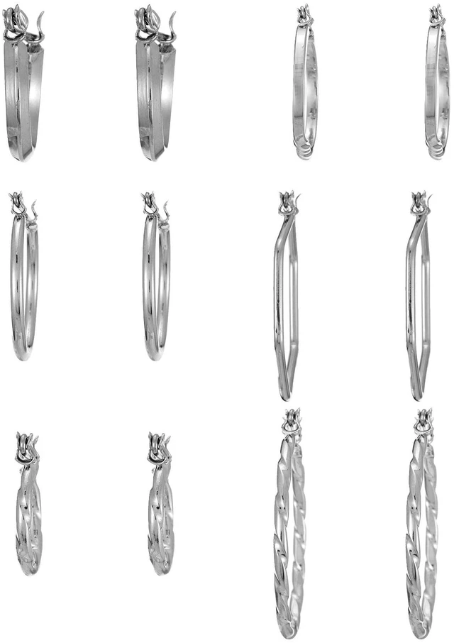 Alt view image 5 of 5 - Time and Tru Essentials Multi Ear Silver Hoop Earrings 6 Pack