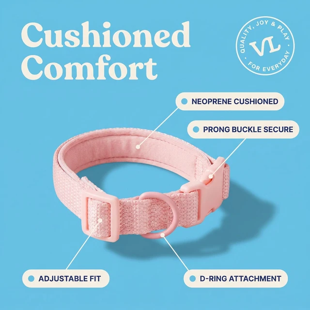 Alt view image 2 of 6 - Vibrant Life Adjustable Neoprene Cushioned Dog Collar, Soft Pink, M