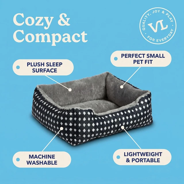 Alt view image 6 of 6 - Vibrant Life Small Cuddler Pet Bed 19" x 15" Black and White Diamonds
