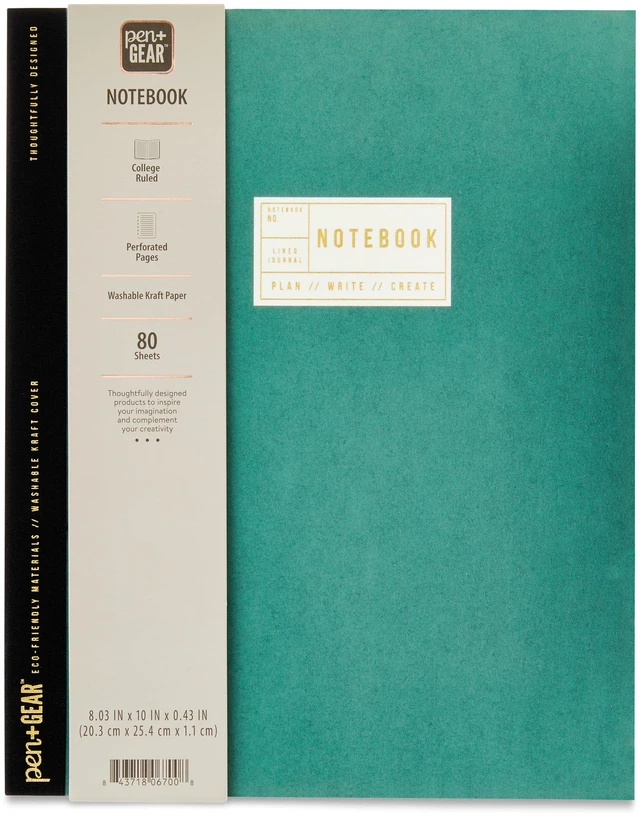 Main image of Pen+Gear Green Kraft Paper College Ruled Notebook, 160 Pages, 8.03in x 10in