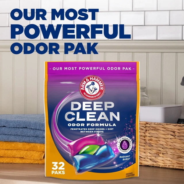 Alt view image 5 of 5 - ARM & HAMMER Deep Clean Odor Formula Detergent Power Paks Radiant Burst 32 Count