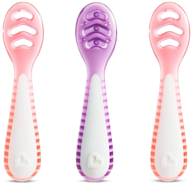 Main image of Munchkin Gentle Dip Multistage First Infant Spoons, Pink/Purple, Unisex, 3 Pack