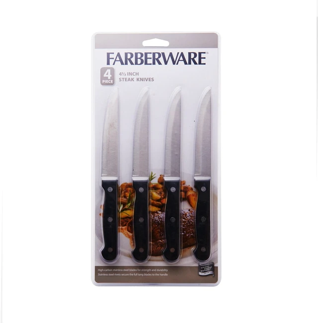 Alt view image 4 of 6 - Farberware Never Needs Sharpening 4-Piece 4.5in Steak Knife Set