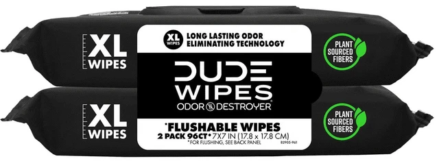 Alt view image 4 of 6 - DUDE Wipes Odor Destroyer Flushable Wet Wipes, XL, Deodorizing Clean Scent, 48 Count, 2 Pack