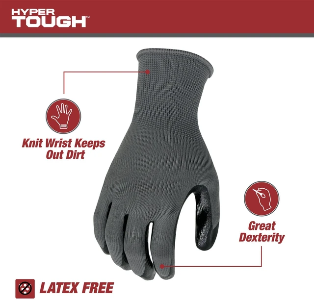 Alt view image 2 of 5 - Hyper Tough 3-Pack Nitrile Grip Gloves, Gray, Latex Free, Large, 2 Pack