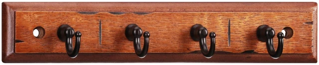 Main image of Mainstays Antique Walnut Key Rail with 4 Satin Nickel Hooks, 8.75in, 2lb, 1 Pack