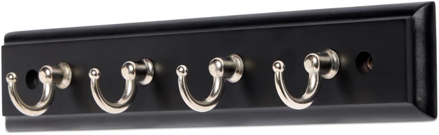 Alt view image 5 of 5 - Mainstays Black 8.75in Key Rail with 4 Satin Nickel Hooks, 2lb Capacity, for Keys Mail and Leashes, 1 Pack