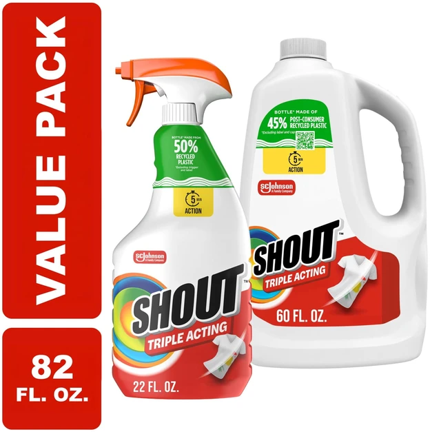 Main image of Shout Active Enzyme Laundry Stain Remover, Triple-Acting Formula, 22 fl oz Trigger Spray with 60 fl oz Refill, Clings, Penetrates, and Lifts 100+ Types of Everyday Stains