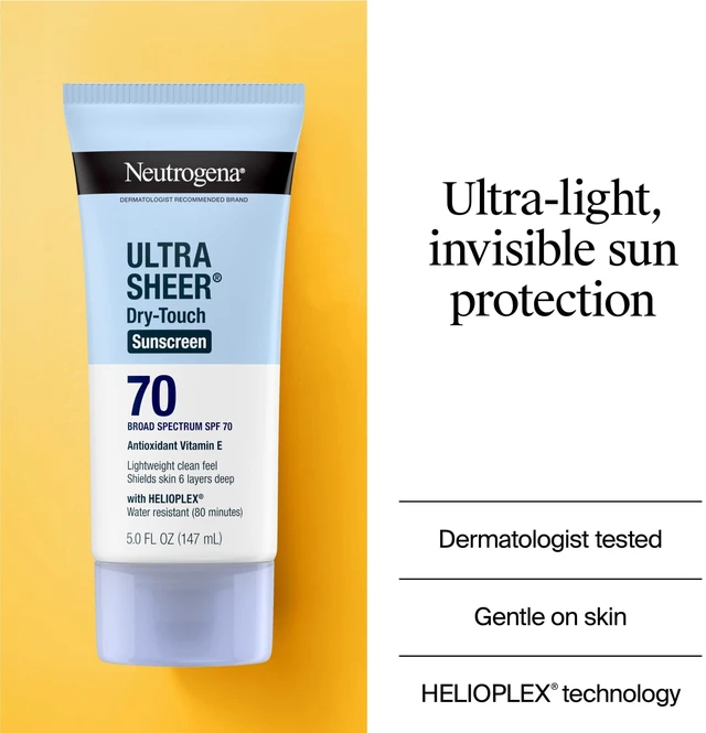 Alt view image 5 of 6 - Neutrogena Ultra Sheer Body Sunscreen Lotion SPF 70 Dry-Touch, 5 fl oz