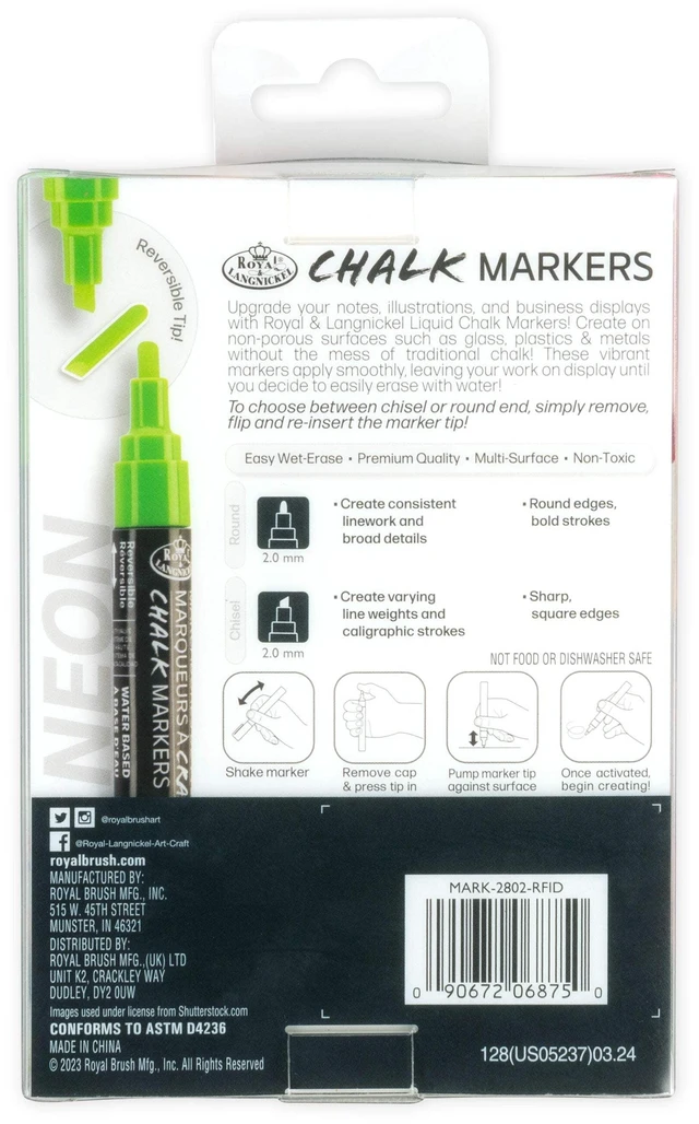 Alt view image 3 of 6 - Royal & Langnickel Chalk Marker, 2mm Tip, Neon Colors, 6 Pack
