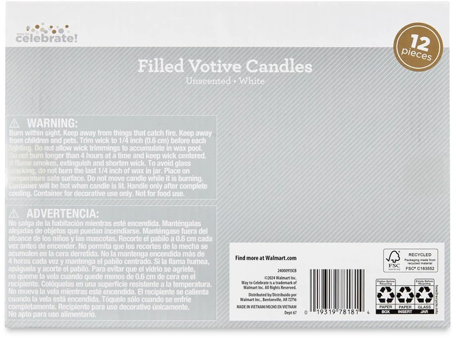 Alt view image 4 of 6 - Way to Celebrate White Unscented Filled Votive Candles in Clear Glass, 12 Pack
