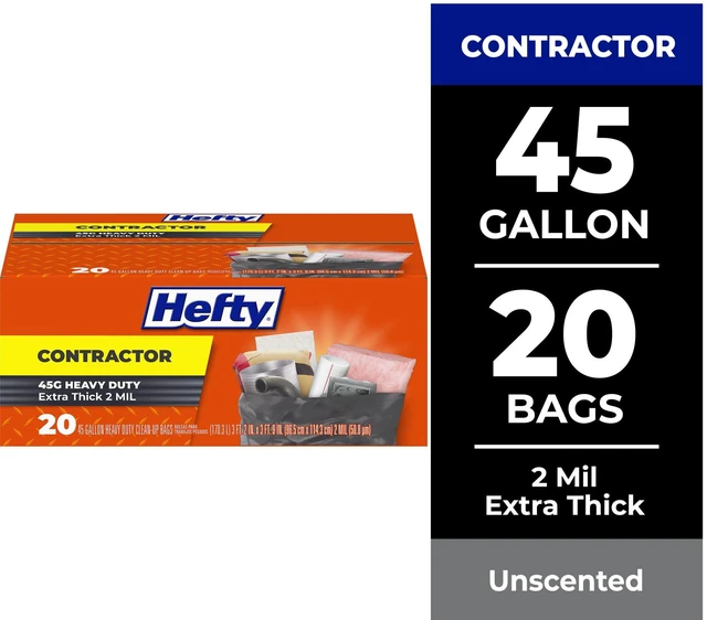 Main image of Hefty Contractor Heavy Duty Large Trash Bags, 45 Gallon, 20 Count