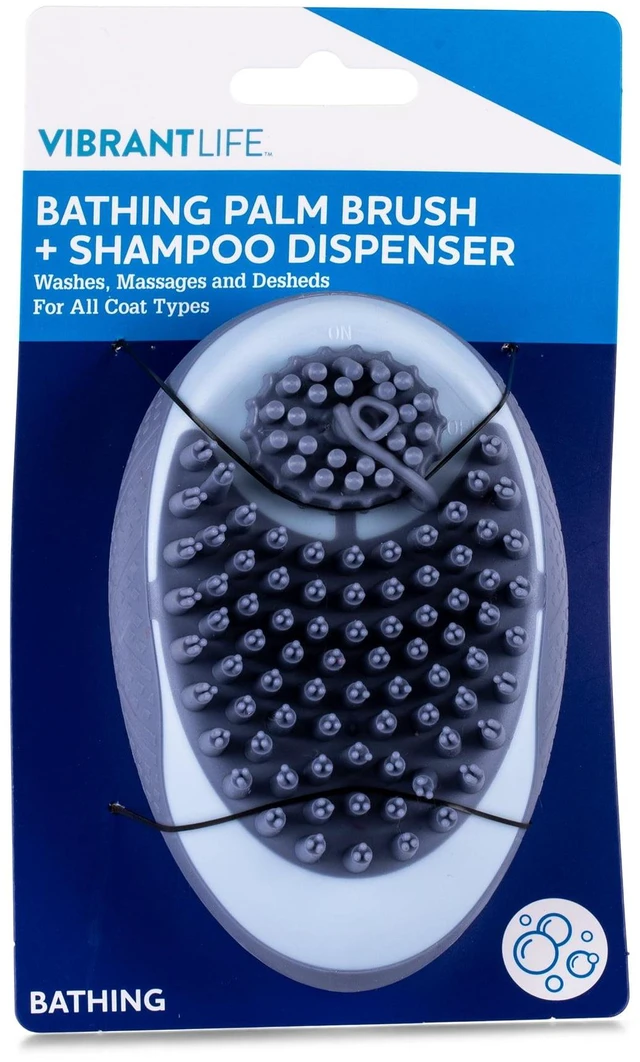Main image of Vibrant Life Bathing Palm Dog Brush with Shampoo Dispenser, Dog Grooming Hand Brush